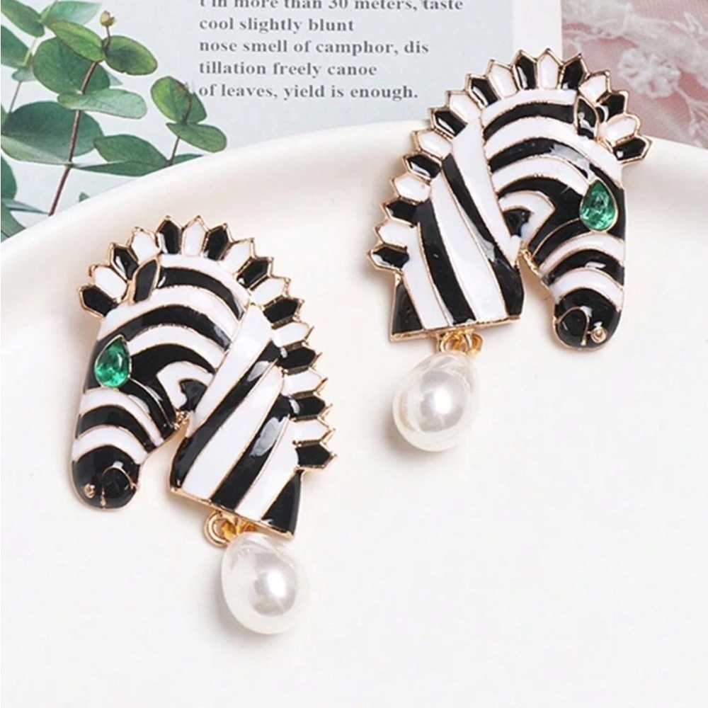 Bespoke Zebra Enamel Earrings - Picture 2 of 6